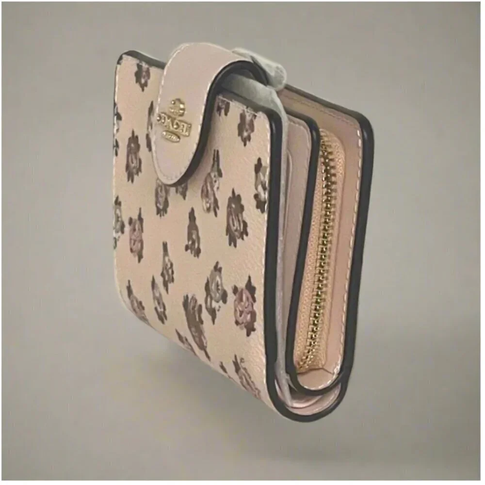 Coach Medium Corner Zip Wallet Rosette Floral Pink Canvas CZ343 Compact ORG PKG